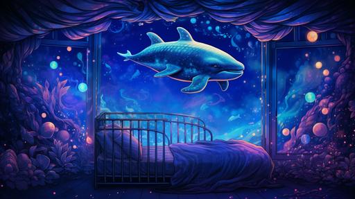 whaleshark themed nursery mural, in the style of dan mumford, pastels, anatomically correct --no teeth, scary --ar 16:9