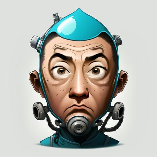 Chinese scuba diver cartoon head