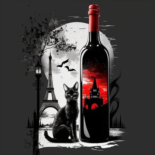 fashion black stalletos eifel tower black cat red wine bottle