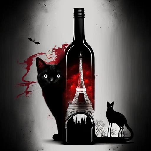 fashion black stalletos eifel tower black cat red wine bottle