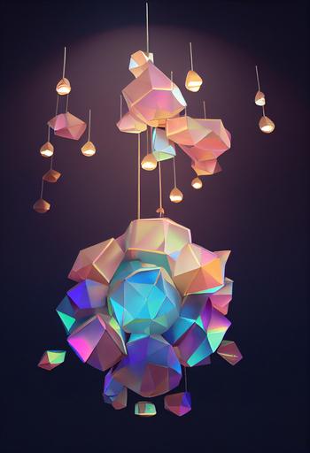 🍱 🍯 🧁 iridescent paper chandelier hanging over the dinner table in a 26th century home, hypermaximalist, neon, gossamer, pixarian, lens flare, gourmetpunk, laserpunk, futuristic, Volumetric Scattering, Vray render, 8k --c 60 --ar 9:16 --upbeta --test --creative