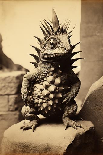 Vinicunca pose, cute dinosaur>Guinea pig, 1800s photography, Fibonacci, In the style of the strange and wondrous and unexpected --ar 2:3 --c 31 --s 132 --style raw --v 5.2