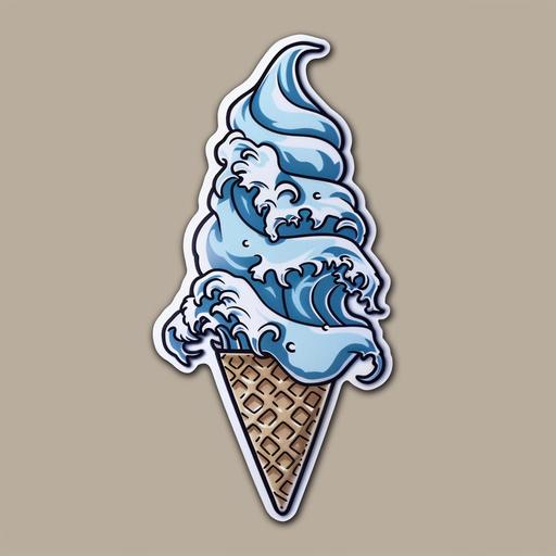 blue ice cream with waves sticker, in the style of tattoo inspired, ominous