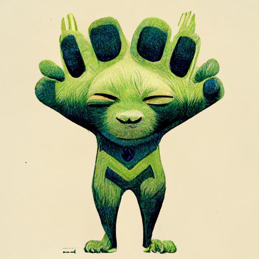 green beast boy showing four fingers up, cartoon, meme