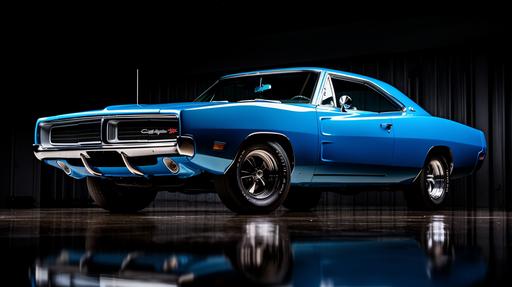 studio hi-rez pro photograph profile shot, 1969 Dodge Charger, Isolated on white background, low rider, wide body::1.5 blue DragOn color shifting paint, deep red gradient => dark golden gradient => dark blue gradient:: Created Using: Nikon D850 product photography, extremely low angle shot, night scene, contrast between light and dark, photographic realism, dramatic shadows, Hollywood special effects, low underbody illumination --c 38 --s 136 --style raw --v 5.2 --ar 16:9