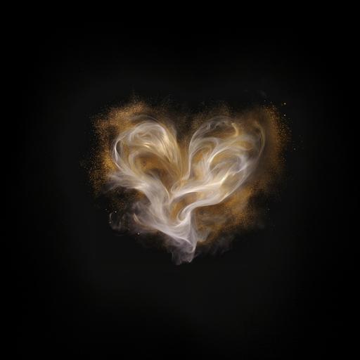 - this but this picture, irridescent, shimmering gold and white vapor in the outline of a heart on translucent backround, abstract