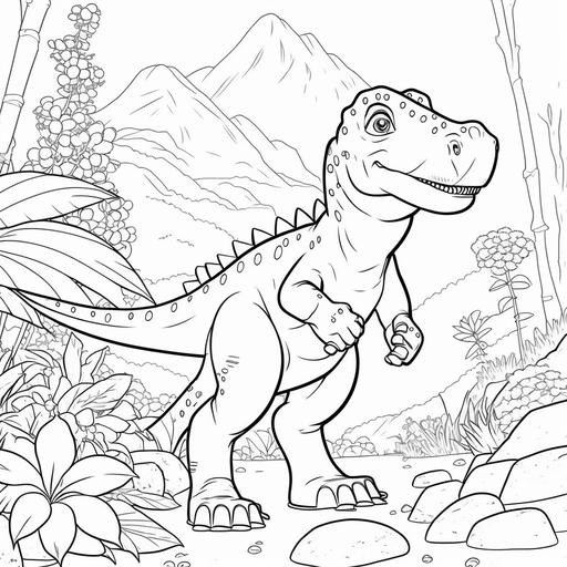 coloring page for kids, young dinosaur, T-rex, clean line art