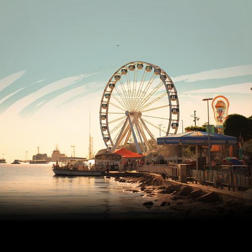 graphic illusturation cartoon style of Turkey Balıkesir in Avsa İsland sea Ferris wheel with White background png style,in the style graphic illusturation,island Ferris wheel logo icon,Ferris wheel logo ,ultradetailed 8K, Hd Quality