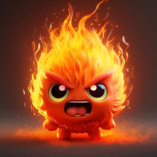 A cute but angry character of fire element with drop in fire for head --v 5.2