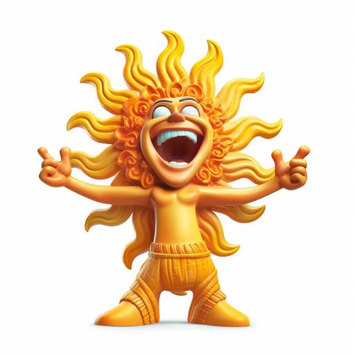 A hyper-realistic inspired photorealistic cinematic 3d illustration cartoon sun god energetic and funny mood, white background, detailed illustration --v 5.1 --s 750