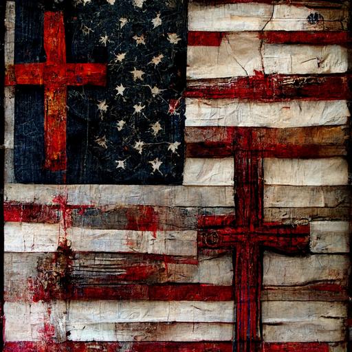 American, Christian, flag, cross, ripped, tattered