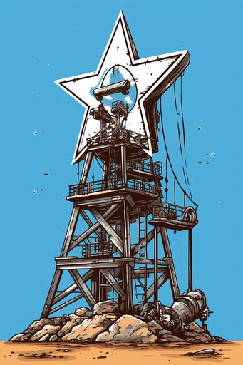Cartoon, style of Far Side, Dallas Cowboys logo oil derrick. --ar 2:3