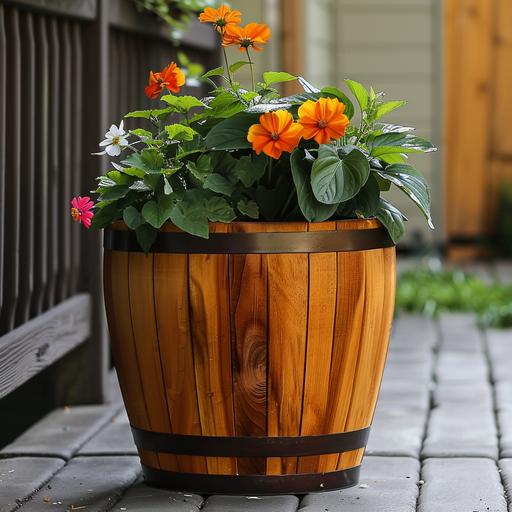 Cedar wood barrel planter