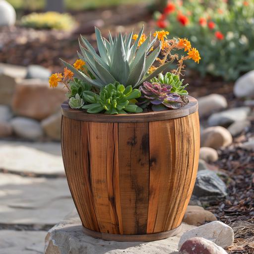 Cedar wood barrel planter --v 6.0