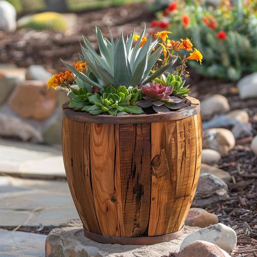 Cedar wood barrel planter