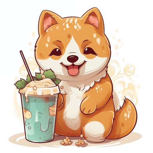 Cute shiba inu drink boba milk tea with skateboard cartoon vector icon illustration animal drink