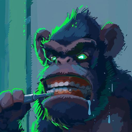 Draw a similar picture, but make it look like this character is brushing his teeth.  --v 6.0
