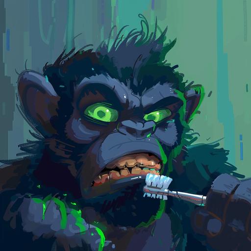Draw a similar picture, but make it look like this character is brushing his teeth.  --v 6.0