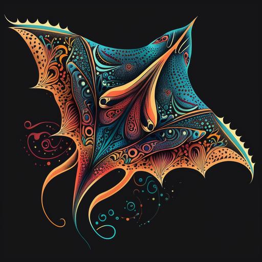 stylized manta ray tattoo pattern more colors illustratio