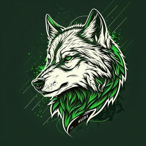 crea imagen de un lobo blanco con fondo verde , estilo logo deportivo para empresa deportiva