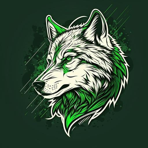 crea imagen de un lobo blanco con fondo verde , estilo logo deportivo para empresa deportiva