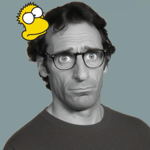 Guy with glasses looks skeptical, Simpsons style picture