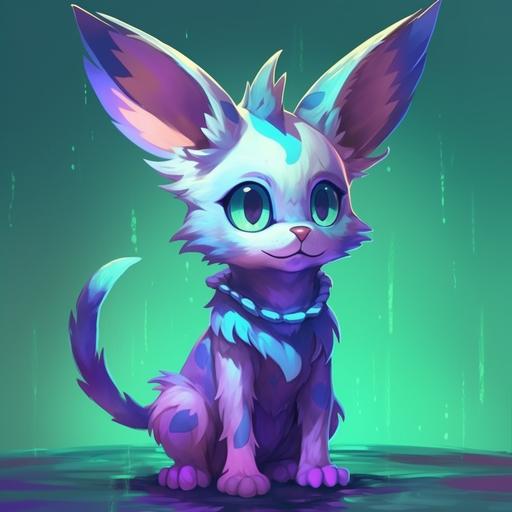 full body shot, fluorescent purple green cyan serval character, cartoon anime 2D illustration oil painting, artstation or daily deviation quality, large anime eyes