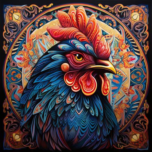Metaphorical Chicken fractal block print on canvas