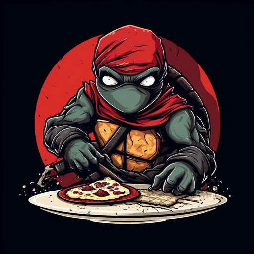 Ninja eats pizza. cartoon style