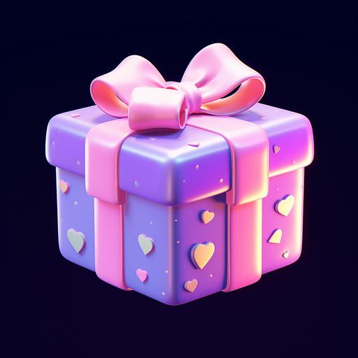 Pink Purple Gradient Gift Box, a heart on the side of the box, pink ribbons, animated icons, soft sculptures, gradient charm, ray tracing style, 3D, zbrush, cute, surreal details 8k --ar 1:1 --v 5.2