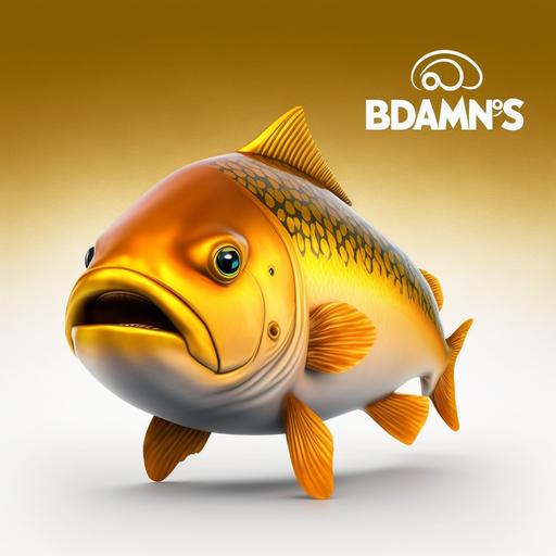 , Pixar style, fish, Salmon fish, cartoon, gold material, shiny,isolated, white background, smooth 3d render, clean look detailed --v 4