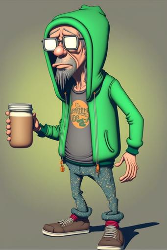 (( Style 3D)),[CAP],((GREEN SWEATSHIRT)) , 8K [MAN], drunk Funny,(( DRINKING BEER)), (( Artstation Style 3D )) [Extremely detailed light and shadow],[glasses],intricate details, full body, volumetric lightingdynamic pose, character in the style of Pixar, --ar 2:3 --v 4