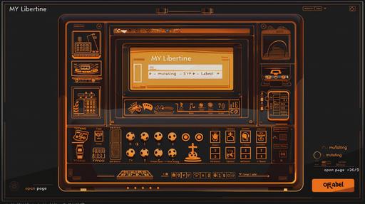 The screen of the windows apparatus on a classic computer from early internet days in black and orange color, with an empty field for text at top center that says 