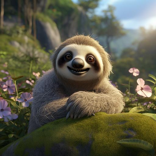 Three-toed sloth, animated, disney style