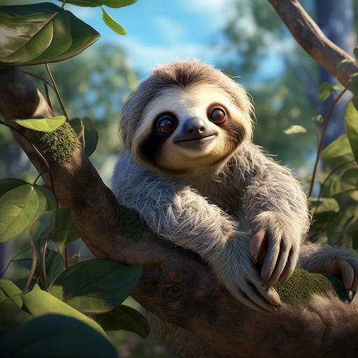 Three-toed sloth, animated, disney style