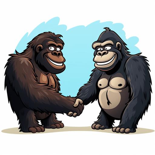 Two gorillas shake hands. cartoon style