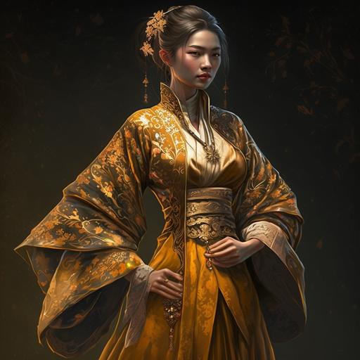 a gorgious oriental golden dress