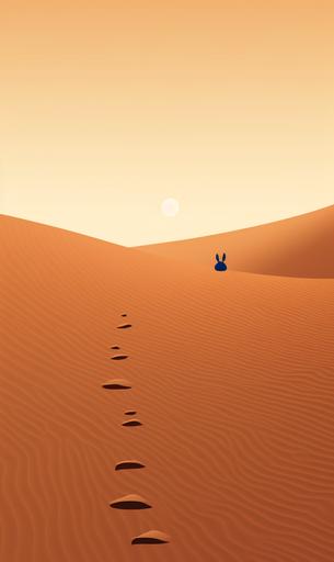 a cartoon bunny in the sands of eternity, ribbon, minimalism, naiv, simplicity --ar 3:5