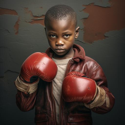 : a hungry african child with boxing gloves