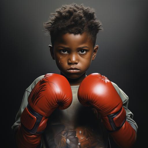 : a hungry african child with boxing gloves