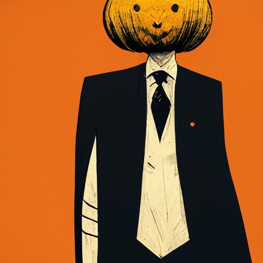 a pumpkin wearing a suit in the style of anime