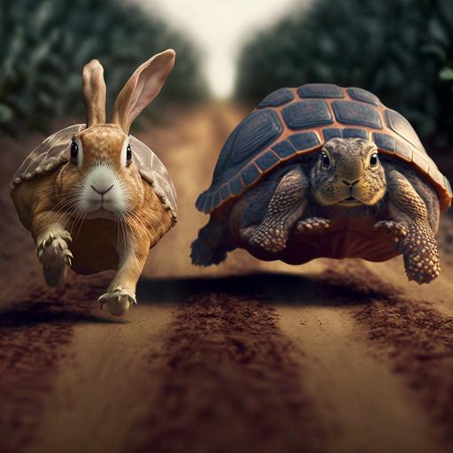 a race between a slow old turtle and a fast bunny