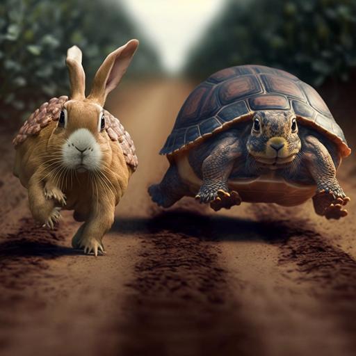 a race between a slow old turtle and a fast bunny