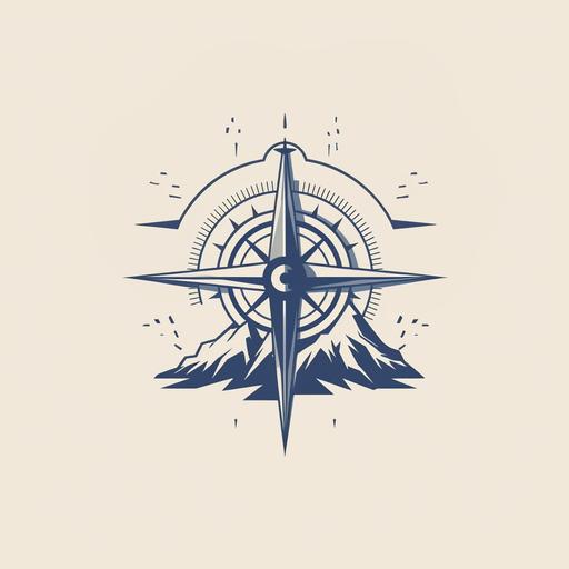an emblem of a minimalist compass needle for an adventure group logo, vector, simple, no shading detail