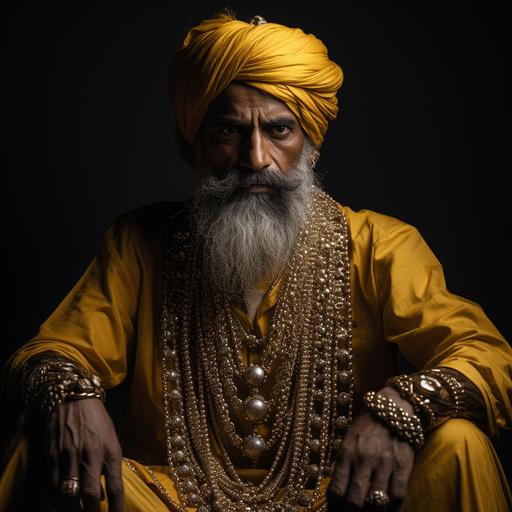 an indian rich man, he wears a lot of gold, a big gold chain on his neck --v 5.2