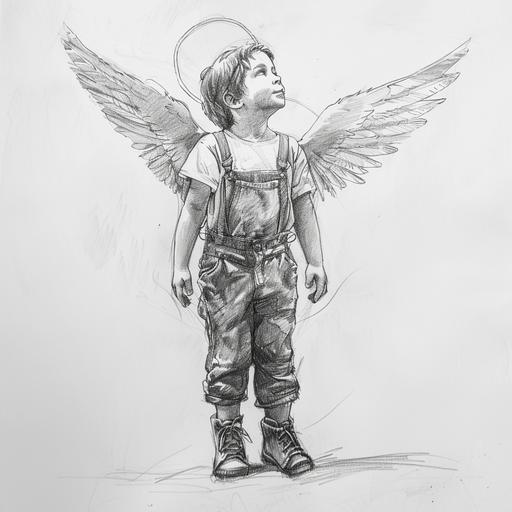 draw a children's sketch of an angel by hand, in full height