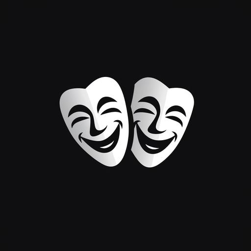 basic theatre mask logo laughing, two of them similar to laugh now, cry later masks