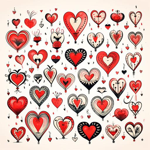 cartoon style, drawing heart styles, white background