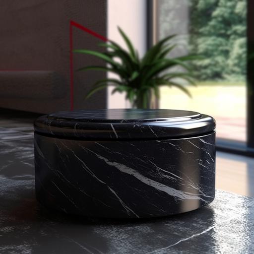 cover open,black marble circle box with lid,4k realistic, bright,in the living room,on the coffee table--ar 4:7 --v 5.1