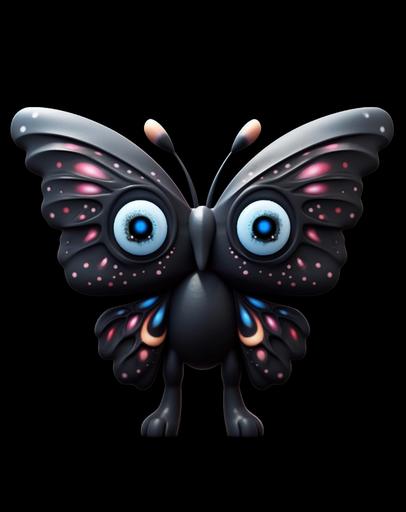 🦋 cute goth butterfly, clay cartoon; sharp 3d art illustration; gloomy pastel colors; plain black background --ar 11:14